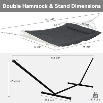 SUNCREAT Hammocks for Outside with Stand, Extra Large 2 Person Hammock with Stand, Carrying Bag, Dark Gray Drops