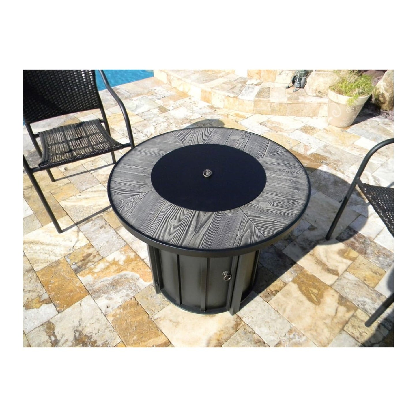 Hiland AFP-FWT Faux Wood Top 40,000 BTU Round Propane Fire Pit, Gray