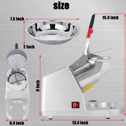 Electric Ice Shaver 4 Blades Ice Crusher Shaver 209lbs/hr Stainless Steel Ice Shaver Machine 300W Ice Crushers for Home Use 2200 RPM Ice Shaving Machine Commercial and Domestic Silver (FYZ-278-2)