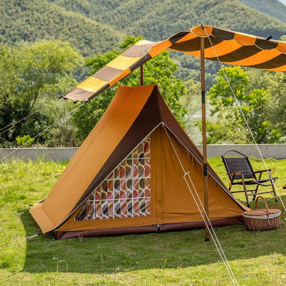 Wild Luxury Vintage TC Cotton Camping Tent, 2 Person Flying House Style Canvas Shelter, Waterproof & Breathable Glamping Tent