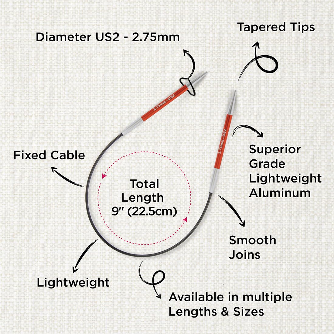 KnitPro Zing Fixed Circular Needles 9" (22.5cm) | US Size 2 (2.75mm)