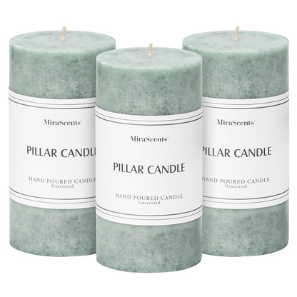 3x6 Inch Sage Green Pillar Candles Set of 3, Unscented Green Pillar Candle, Dripless and Smokeless Large Candles, Summer Candle for Home Decor, Dinner Table, Weddings, Holidays