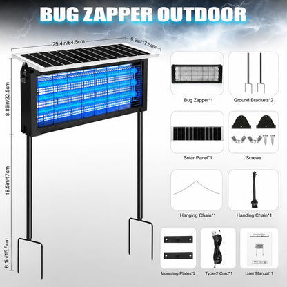 Solar Bug Zapper Outdoor - Mosquito Electric Fly Zapper 30W Waterproof - Cordless Solar Powered Bug Zapper for Patio Garden Backyard RV Camping Pond