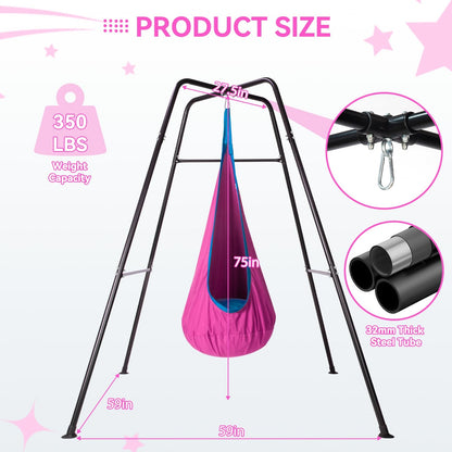 Swing Stand Frame with Sensory Pod Swings,Sensory Swing Set for Kids,Heavy Duty Metal Swings Frame,Cotton Sensory Pod Swing for Kids Indoor and Outdoor 330LBS Pink