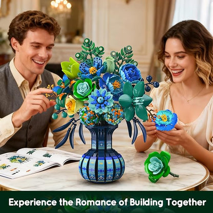 Flowers Building Set with Vase Easter Flower Bouquet Botanical Collection Building Block Toy 1309 PCS Peacock Artificial Plant Bonsai Kit Home Decor Gift for Her Adults Girls 12+