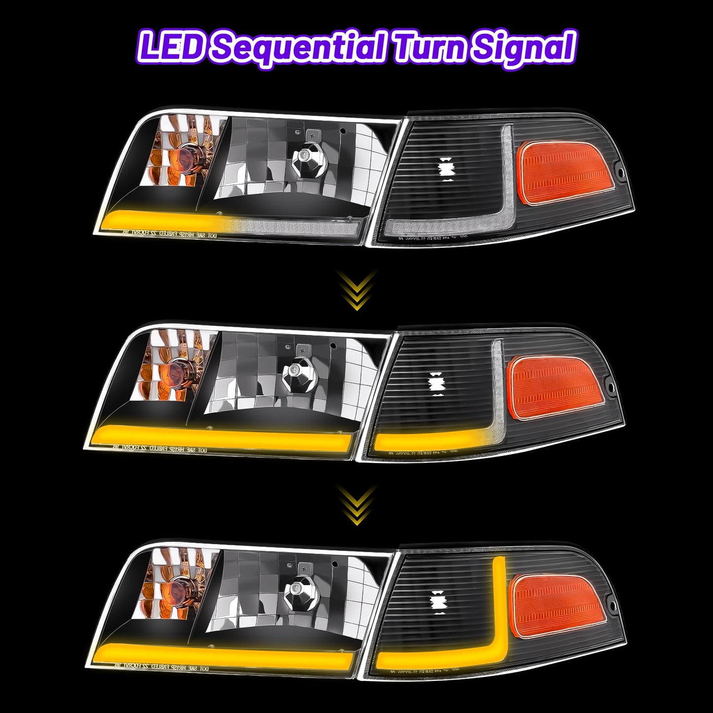 XGWZ Headlight Assembly LED DRL Compatible with 1998-2011 Ford Crown Victoria 98-11 Ford Crown Victoria w/Corner Headlamp (Black Housing Amber Reflector, B)