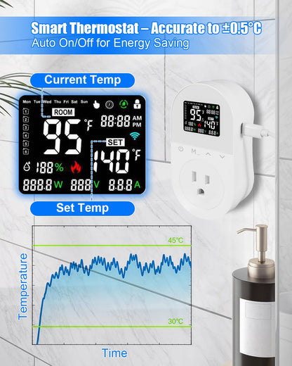 Submersible Portable Hot Tub Heater 1300W, Titanium Immersion Water Heater with Smart Thermostat, IOT Remote Control, Fast Heating for Hot Tubs,Spa Tubs, baptismal, Inflatable Pools & Above Ground