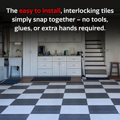 Big Floors GarageDeck Garage Floor Tiles, Interlocking Garage Flooring, Coin Pattern Non-Slip Heavy-Duty Copolymer Modular Tile (Black, 48 Pack of 12 x 12" Tiles, 48 Sq Ft)