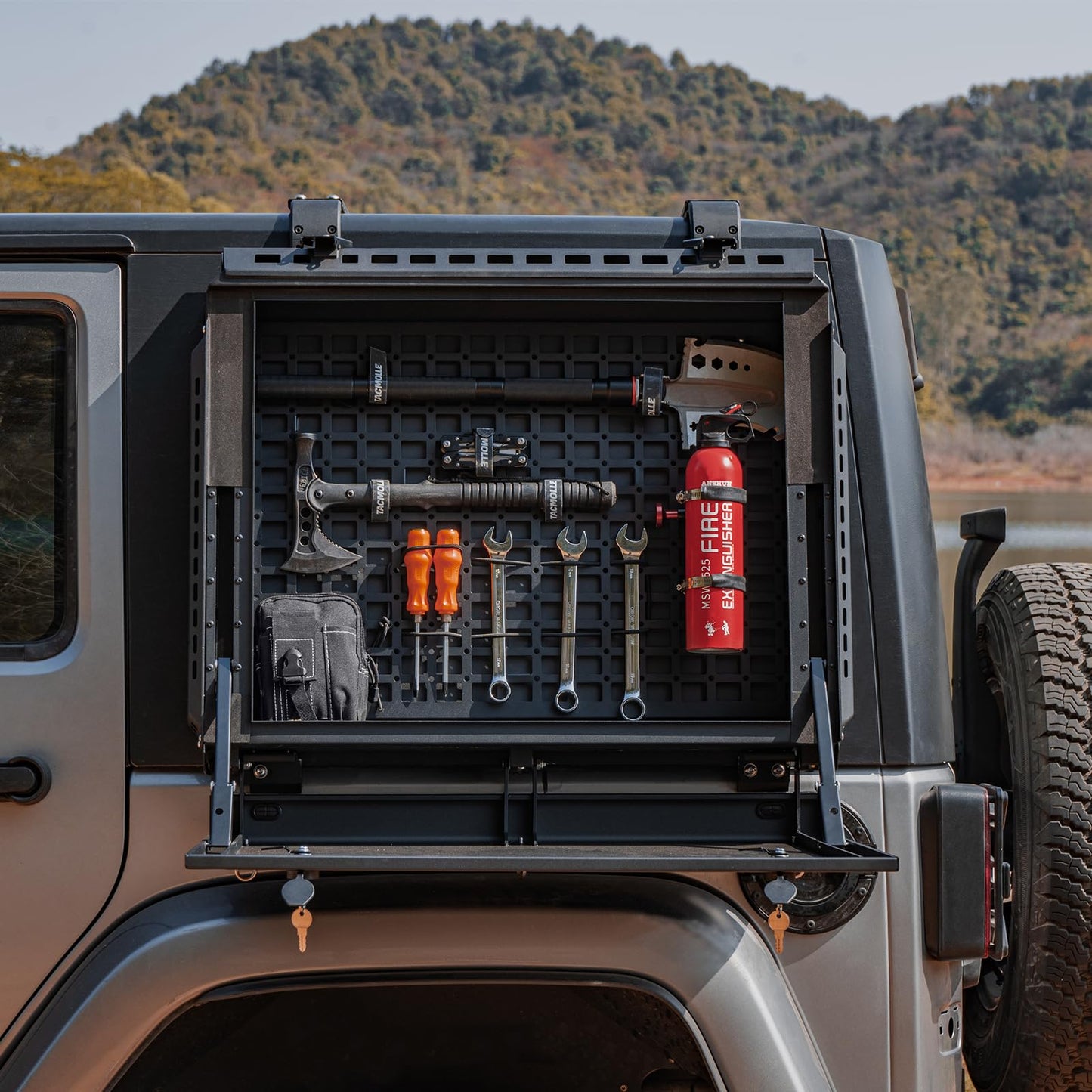 TACMOLLE Rear Side Window Storage Box, Tactical Modular Storage MOLLE Panel for Tools MOLLE Accessories, Rear Window Tactical Box with Lock Fits for Jeep Wrangler JK 2007-2018, 2-Pack