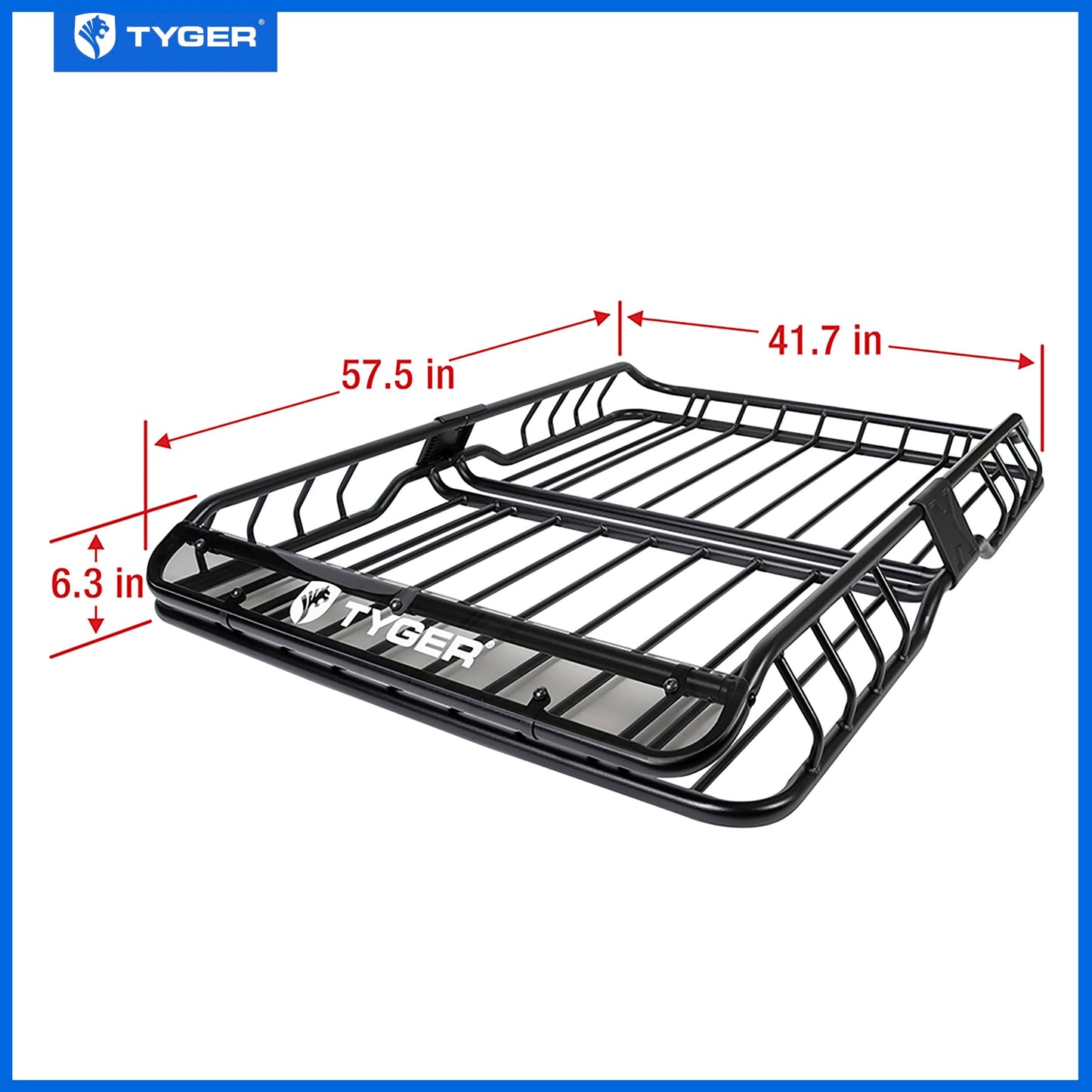 Tyger Auto TG-RK1B942B Heavy Duty Roof Mounted Cargo Basket Rack | L57.5 x W42 x H6 | Roof Top Luggage Carrier | with Wind Fairing, Black
