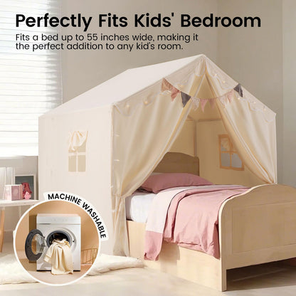 Tiny Land Kids Tent with Mat and Star Lights, 3-in-1 Kids Green Play Tunnel with Ball Pit & Tent
