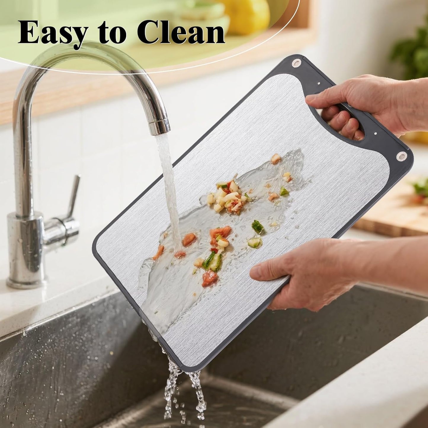 Titanium Cutting Board - Double-Sided Food Grade Board | Large 15”x10” Easy-Clean Dark Gray