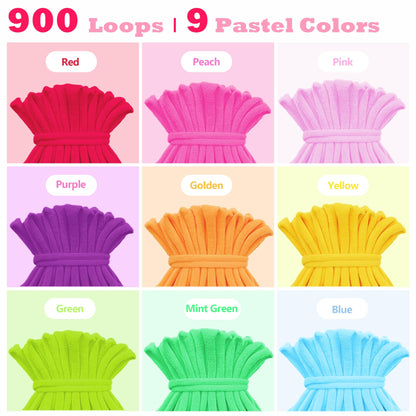 SOOHAOLISS 900pcs Weaving Loom Refill Loops for 7'' Weaving Loom, Potholder Loops in 9 Pastel Colors, Elastic Pot Holder Loom Refills, Nylon Loom Bands for Kids, Adults, Ideal Gifts for Girls