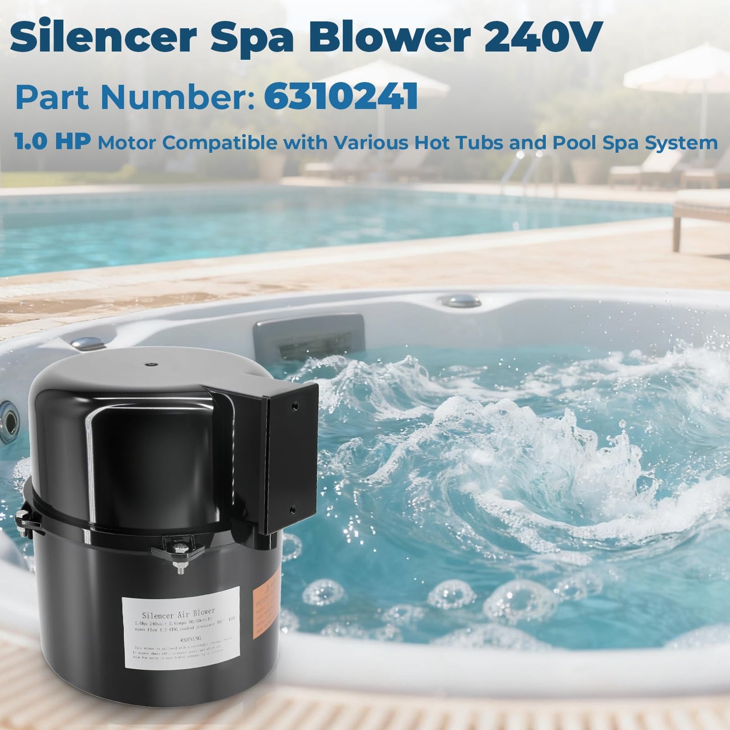 XHHEZQ 6310241 Silencer Spa Blower 1 HP 240 Volt 2.6 Amps Replacement for Air Supply, for use with 2 inch Plumbing, Quiet and Shock-Absorbing, Easy Installation, for Pool Hot Tub & Spa