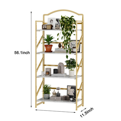 BHG No Assembly Folding Bookshelf for Living Room,Semicircle Collapsible Book Shelf for Home Office, Portable Bookcase Storage Organizer Rack Shelves