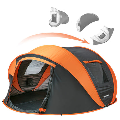 EchoSmile Instant Pop Up Camping Tent, 6 Person Easy Setup Tent, Water Resistant Dome, Portable with Carry Bag,Black & Orange,
