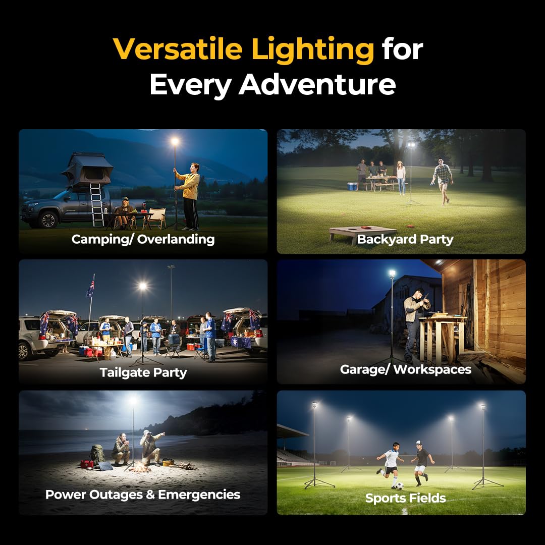 BougeRV Telescoping Camping Light, 3200 Lumen Outdoor Lantern, 8000mAh LED Lantern, 7.55 ft Tall, 90-Hour Runtime, Rechargeable Tent Lamp for Camping, Emergency, Hiking, Outdoor, Fast Charging Version