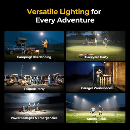 BougeRV Telescoping Camping Light, 3200 Lumen Outdoor Lantern, 8000mAh LED Lantern, 7.55 ft Tall, 90-Hour Runtime, Rechargeable Tent Lamp for Camping, Emergency, Hiking, Outdoor, Fast Charging Version