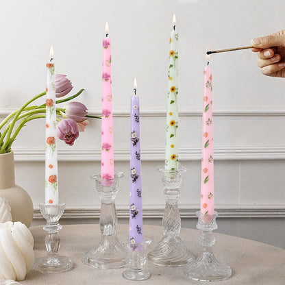Taper Candles,10 inch 2pc White Tapered Candles with Red Rose Printed, Unscented and Smokeless Long Burning Candles,Tall Candlesticks with Cotton Wicks,Ideal for Weddings, Home Décor