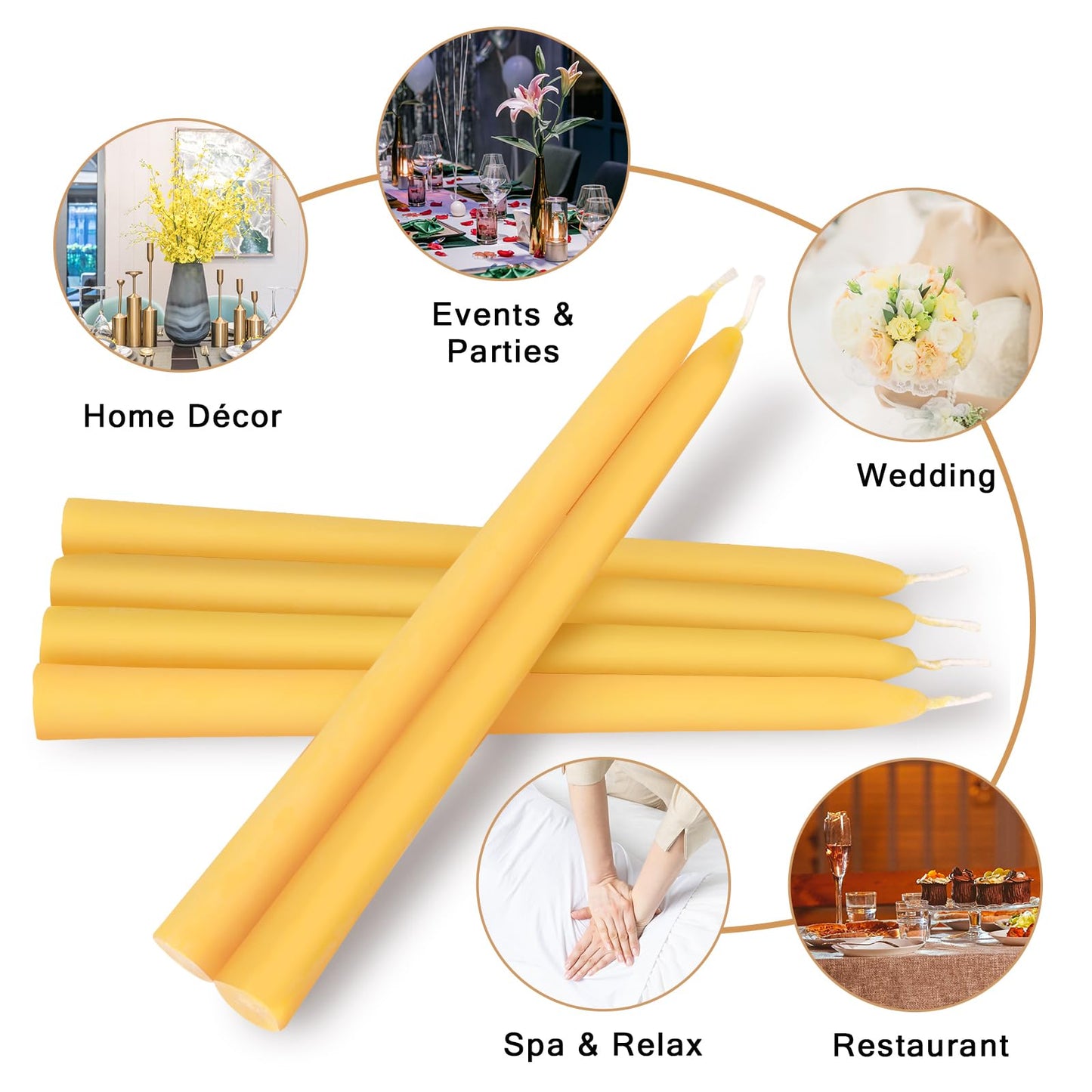 10 Pack 100% Pure Natural Beeswax Taper Candles, 6 Hours Long Burning Emergency Beeswax Candles Sticks, 6 inch Organic Bees Wax for Home, Prayer, Christmas, Party | Unscented, Smokeless, Dripless