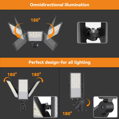 200W Upgraded LED Parking Lot Light with Photocell 30000lm 5000K, ETL, IP66 Waterproof Adjustable 3-Head Commercial Lighting Outdoor, Pole Mount, Flood Lights for Roadways, Driveways
