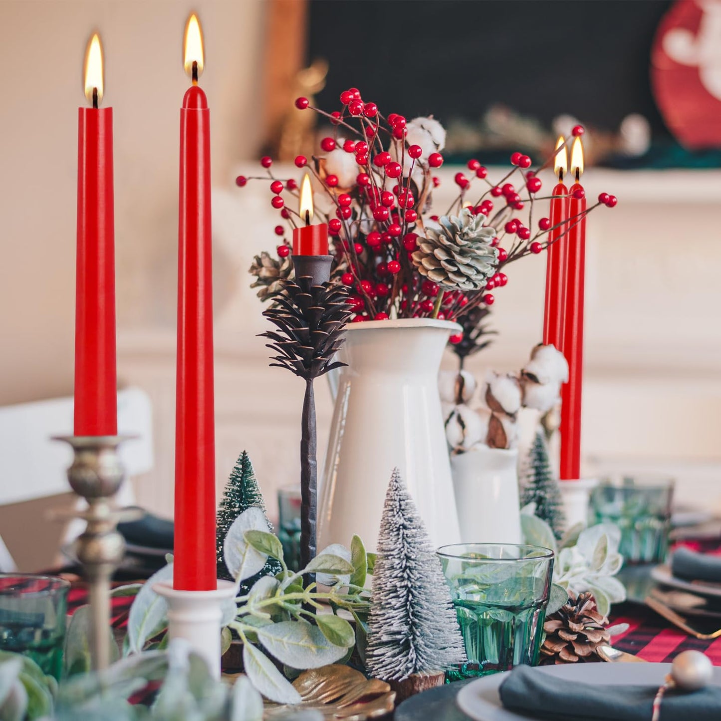 YOROXRG 24 Pack Red Taper Candles, 7-8 Hours Burn Time, Unscented, Smokeless and Dripless, 0.75 x 10 Inch Dinner Candle Set for Christmas,Household, Wedding, Party and Home Décor Candlesticks