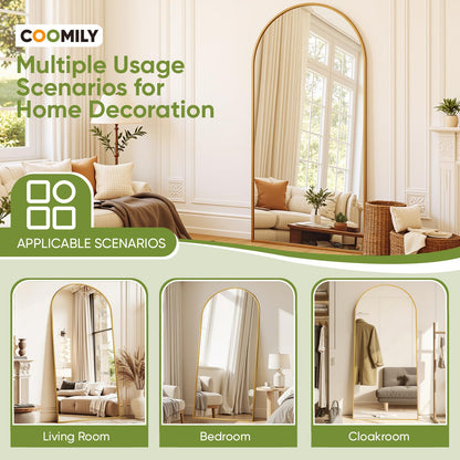 Coomily Full-Length Floor Mirror with Stand, 82"x44" Arched Style Full Body Standing Mirror for Bedroom, Living Room, Gym, Dorm - Shatter-Resistant & Easy Assembly, Gold