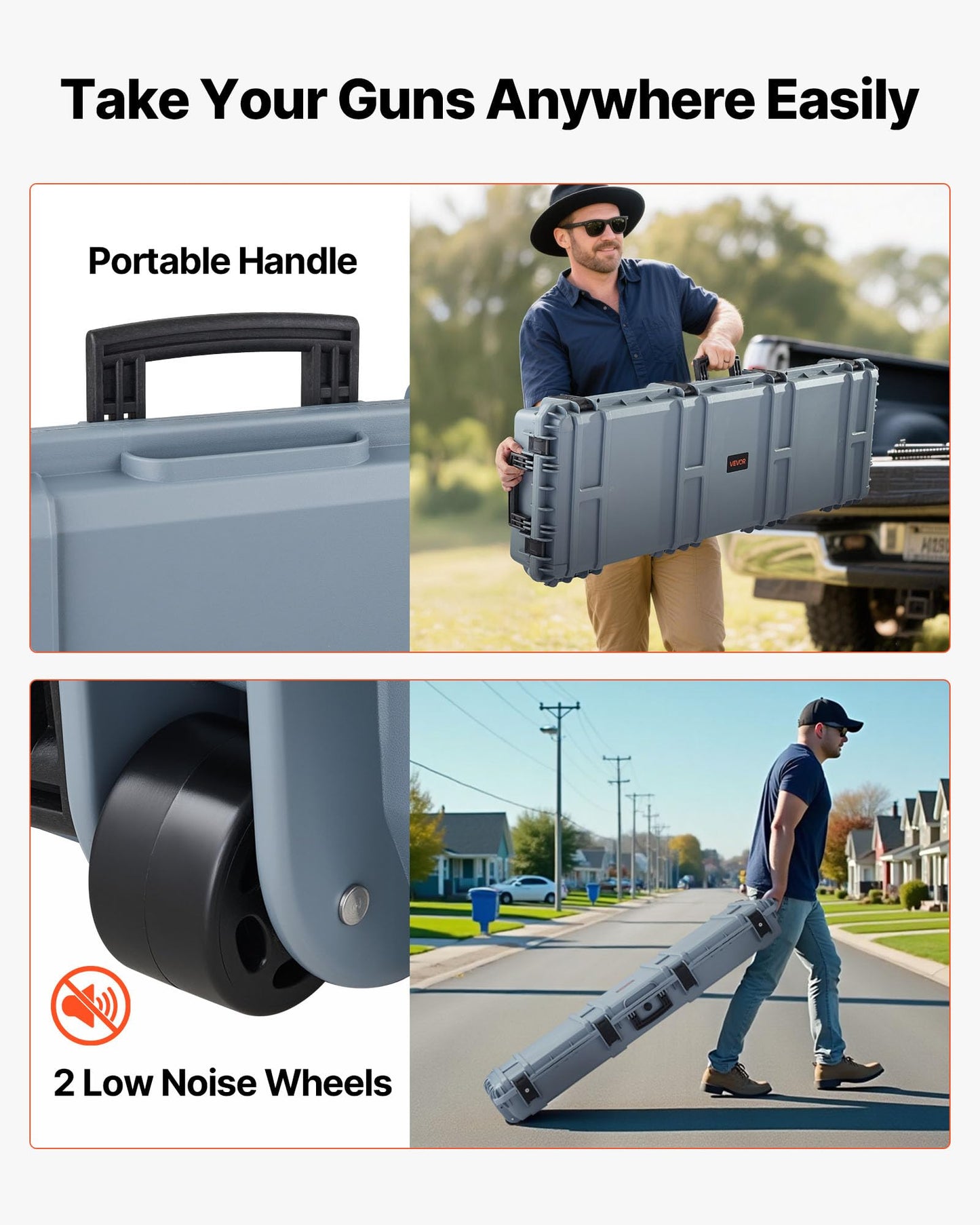 VEVOR Rifle Case, Hard Rifle Case with 4 Layers Fully-protective Foams, 52 inch Lockable Long Storage Case with Wheels, IP67 Waterproof & Dustproof, Grey