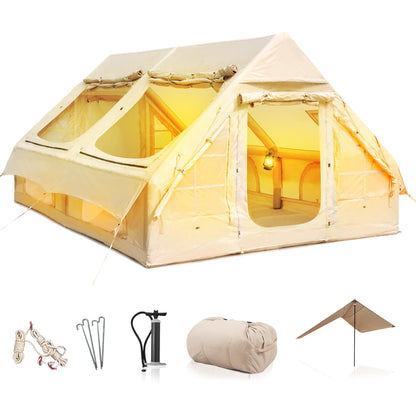 LBF 181"*122" Inflatable Tent for Glamping - 5-Minute Instant Setup Blow Up Tents for Camping Adults, All-Weather Air Tents with Rainfly & Extra Stakes Large