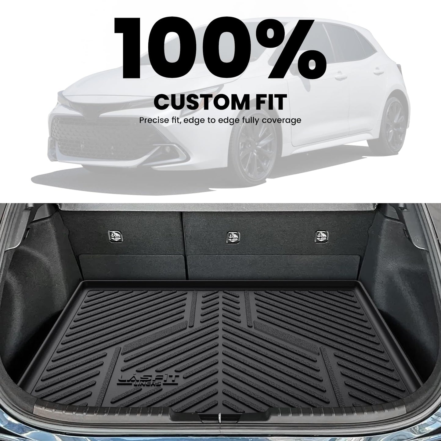 LASFIT Cargo Trunk Mat for 2019-2026 Toyota Corolla Hatchback & 2023-2026 GR Corolla, All Weather TPE Custom Fit Trunk Mat Trunk Liner Trunk Tray Cargo Liner Cargo Tray, Black