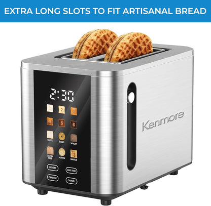 Kenmore 2-Slice Toaster - Touch Screen Controls, 6 Shade Settings & Extra Wide Slots | Stainless Steel
