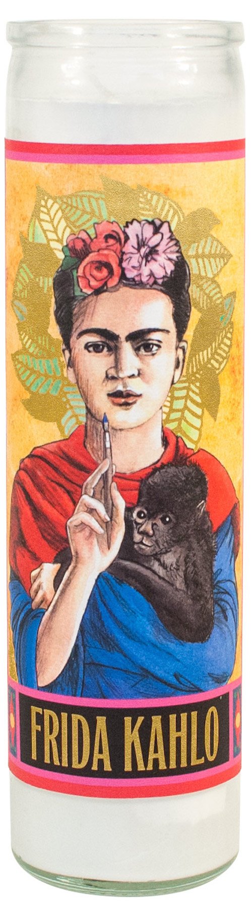 The Unemployed Philosophers Guild Frida Kahlo Secular Saint Candle - Unscented 8 Inch Tall Glass Prayer Votive, Made in The USA