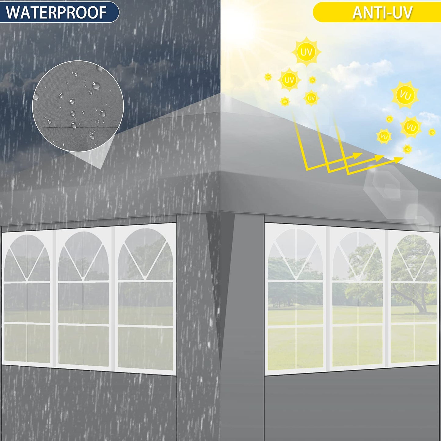 COBIZI Canopy 10x10 Pop Up Canopy Tent with 4 Sidewalls, One Push Party Tents for Parties Outdoor Wedding Waterproof Gazebo Commercial Event Tent with Sandbags, Pigeon Grey
