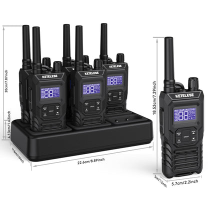 Ketelese T4 Rechargeable Walkie Talkies Long Range, IP67 Waterproof Two Way Radio, 30 Channels Walkie Talkie with Earpiece, TypeC Dock&Cables, NOAA, VOX, Group Call, PTT, 6pack, Balck