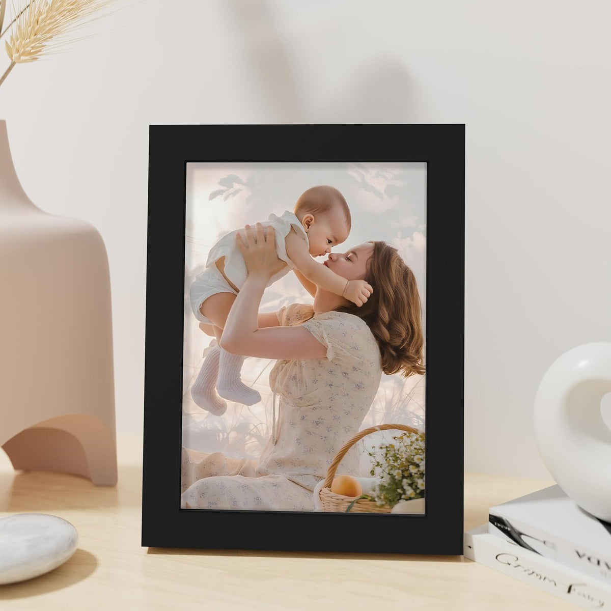 Vittanly 5x7 Picture Frame - Solid Wood & Shatterproof Plexiglass | Black Photo Frame for Wall or Tabletop Display