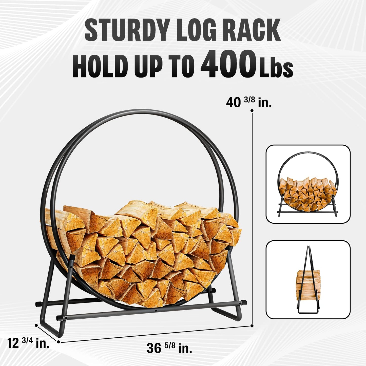 IDZO 41in Firewood Rack, 400lbs Load Capacity, Rust Resistant Steel, Black, Wood Storage