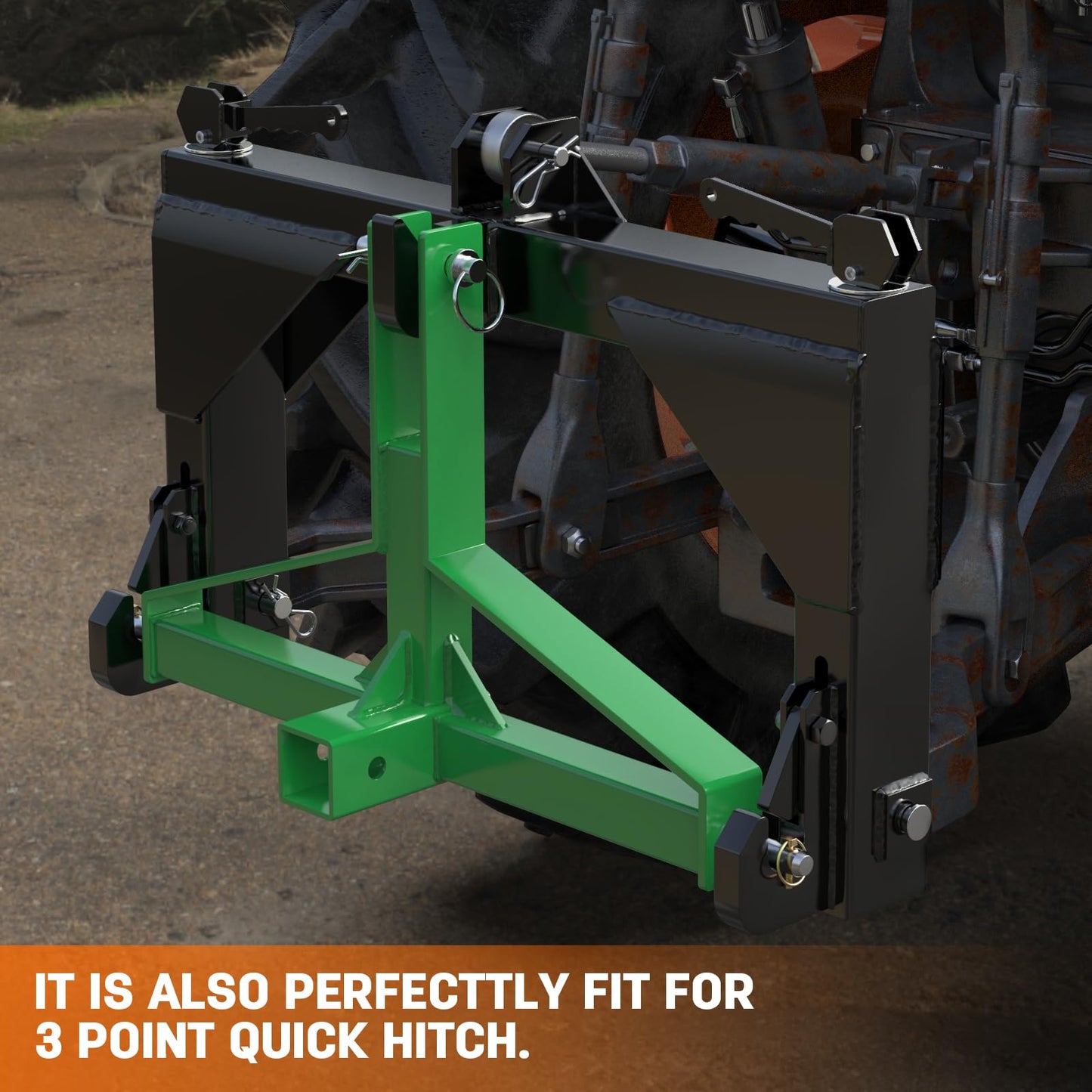 Green 3 Point Hitch Receiver Quick Hitch Compatible, 3 Point Trailer Hitch 2" Receiver for Category 1 Tractor, 3 Pt Trailer Towing Hitch Tractor Drawbar for Kubota, John Deere, BX, Kioti, Yanmar etc