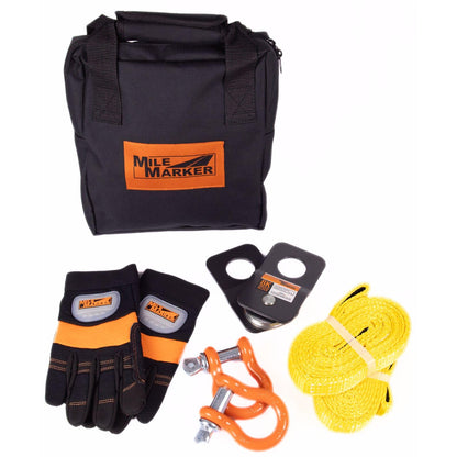 Mile Marker 19-00105 ATV UTV Recovery Kit - Includes Carrying Case, 2 8' Recovery Straps, 1 Pair of Gloves, 2 8K Snatch Block & 2 5/8" Powder Coated Shackles