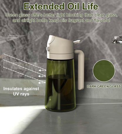 ZEREN 2 in 1 Glass Oil Dispenser & Sprayer, 16oz/470ml Glass Olive Oil Sprayer with Silicone Protective Pad, Cooking Oil Sprayer Bottle for Kitchen Gadgets and Air Fryer Accessories