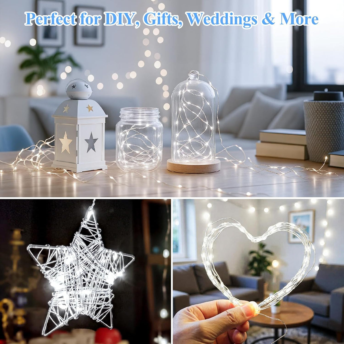 Lakumu 12-Pack Fairy Lights | Battery Operated 7FT Silver Wire LED String Lights for DIY Decor