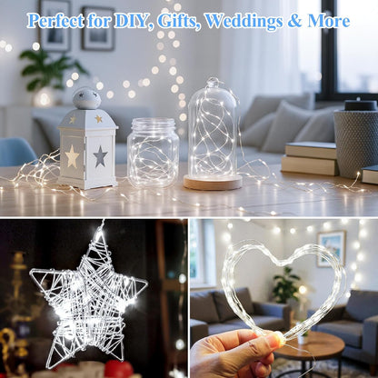 Lakumu 12-Pack Fairy Lights | Battery Operated 7FT Silver Wire LED String Lights for DIY Decor