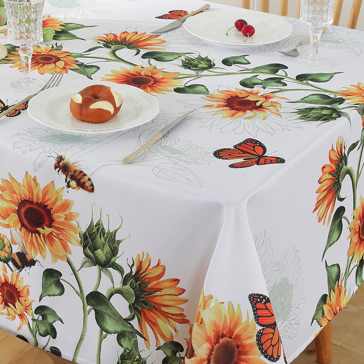 SASTYBALE Sunflower Tablecloth, White, 60x120 Inch Rectangle