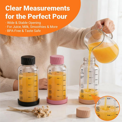 Luxfuel Glass Juice Bottles with Lids 16oz, 4 Pack – Borosilicate Glass Bottles for Juicing, Smoothies, Water & Beverage Storage, Stainless Steel Lids, Reusable, Leakproof, Heat-Resistant, BPA-Free