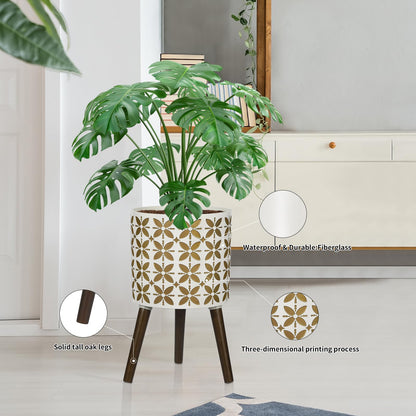 nacltlo12 Inch Planter with Stand, Plant Stand Indoor, Plant pots, Modern Mid-Century,Large Flower Planter Pot with Drainage Holes for Outdoor,White and xGold