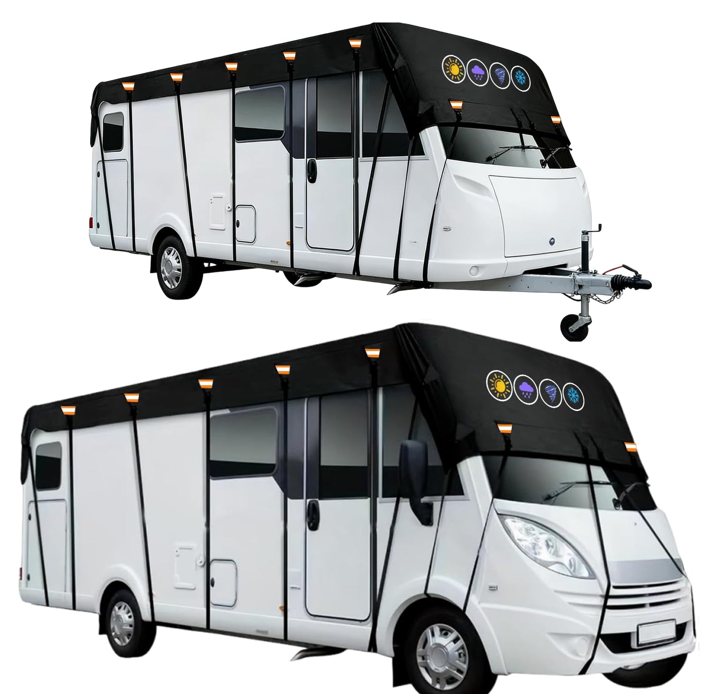 Hicover 600D Rv Roof Cover Waterproof, Camper Roof Cover Wind, Rain and Snow Proof Pop up Camper Caravan Truck Camper Cover Heavy Duty Rv Covers with Reflective Strips Fits 34ft to 36ft RVs 11.5m*3m