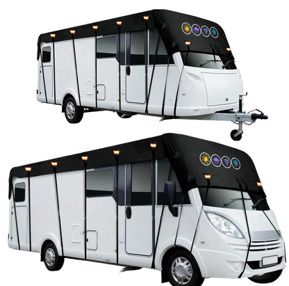Hicover 600D Rv Roof Cover Waterproof, Camper Roof Cover Wind, Rain and Snow Proof Pop up Camper Caravan Truck Camper Cover Heavy Duty Rv Covers with Reflective Strips Fits 34ft to 36ft RVs 11.5m*3m