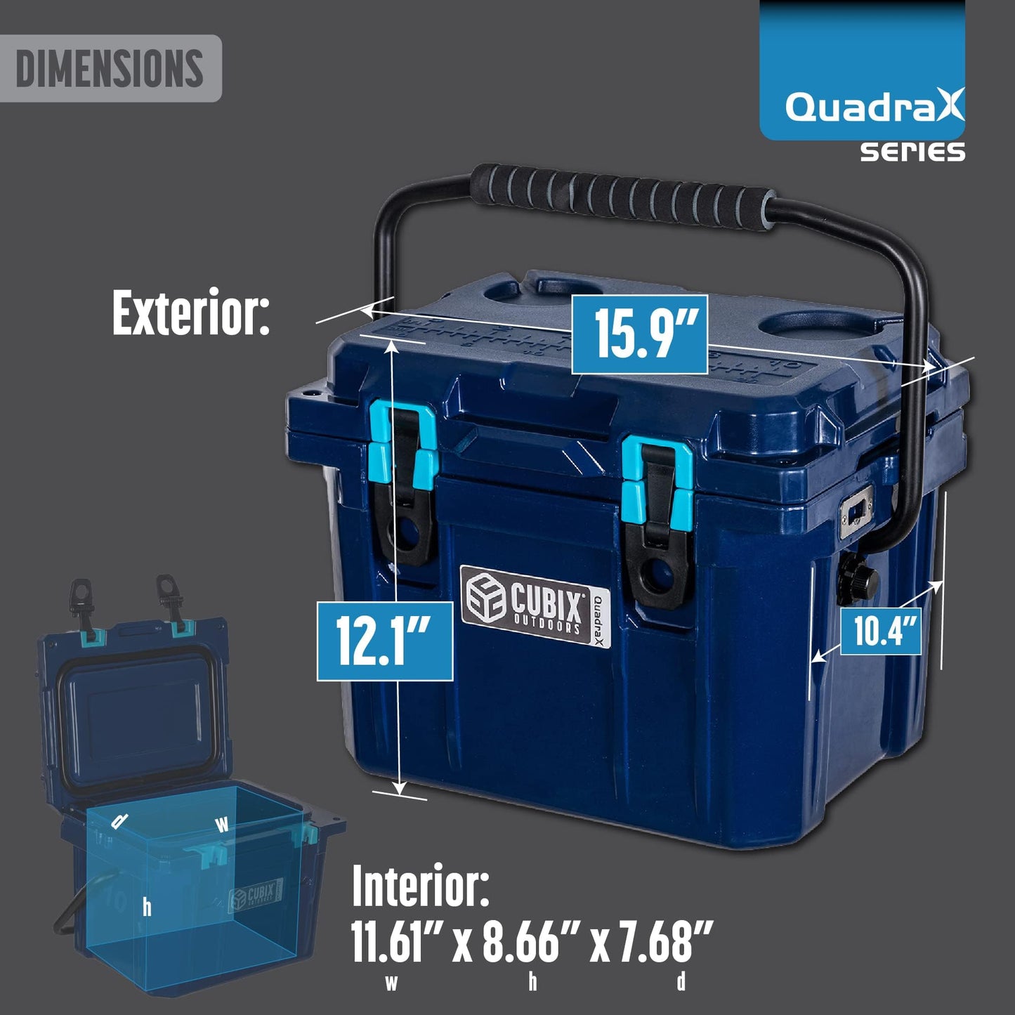 Cubix Outdoors, QuadraX 10QT Rotomolded Personal Small Cooler, Insulated Portable Hard Cooler Ice Chest, Holds Ice for 72 Hours for Outdoor Activities, 2 Built-in Cup Holders, Hunter Camo