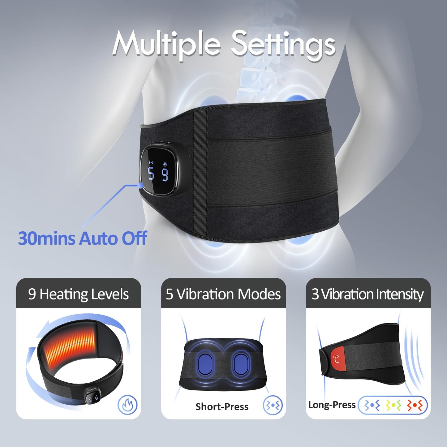 Comfytemp Cordless Portable Heating Pad with Massager for Lower Back Pain Relief, 9 Heat 5 Vibration 3 Intensity, FSA Eligible HSA Rechargeable Wireless Heated Waist Belt APP Control Gifts for Mom Dad