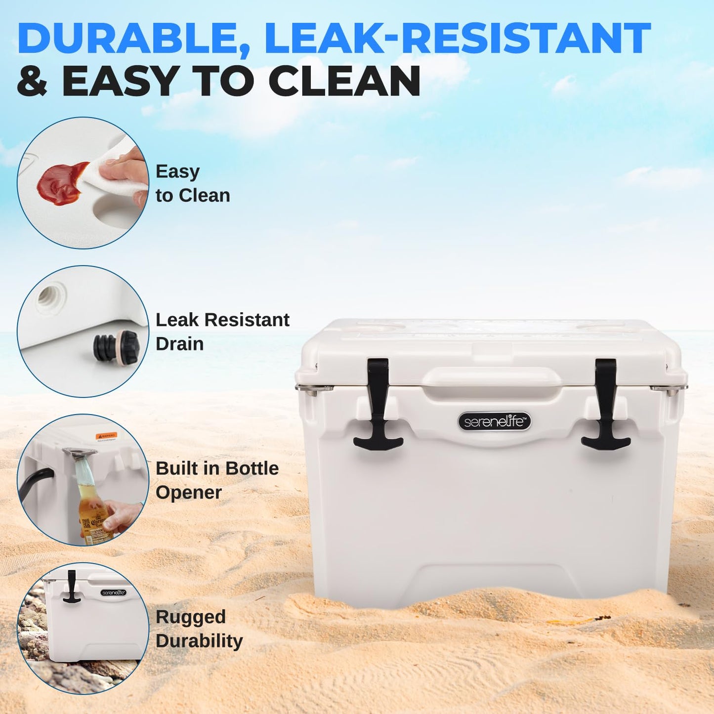 SereneLife Ultra-Tough 25 Quart Rotomolded Cooler Box, Holds Upto 36 Cans, Keeps Ice Up to 5 Days, Heavy-Duty Insulated Portable Ice Chest Box, Ideal for Travel, Camping, Beach, and Outdoor Adventures