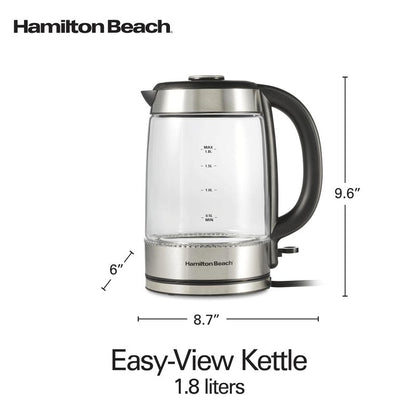 Hamilton Beach Electric Tea Kettle, Water Boiler & Heater, 1.8 Liter, Cordless Serving, 1500 Watts for Fast Boiling, Auto-Shutoff and Boil-Dry Protection, Easy-View Glass (40853C)